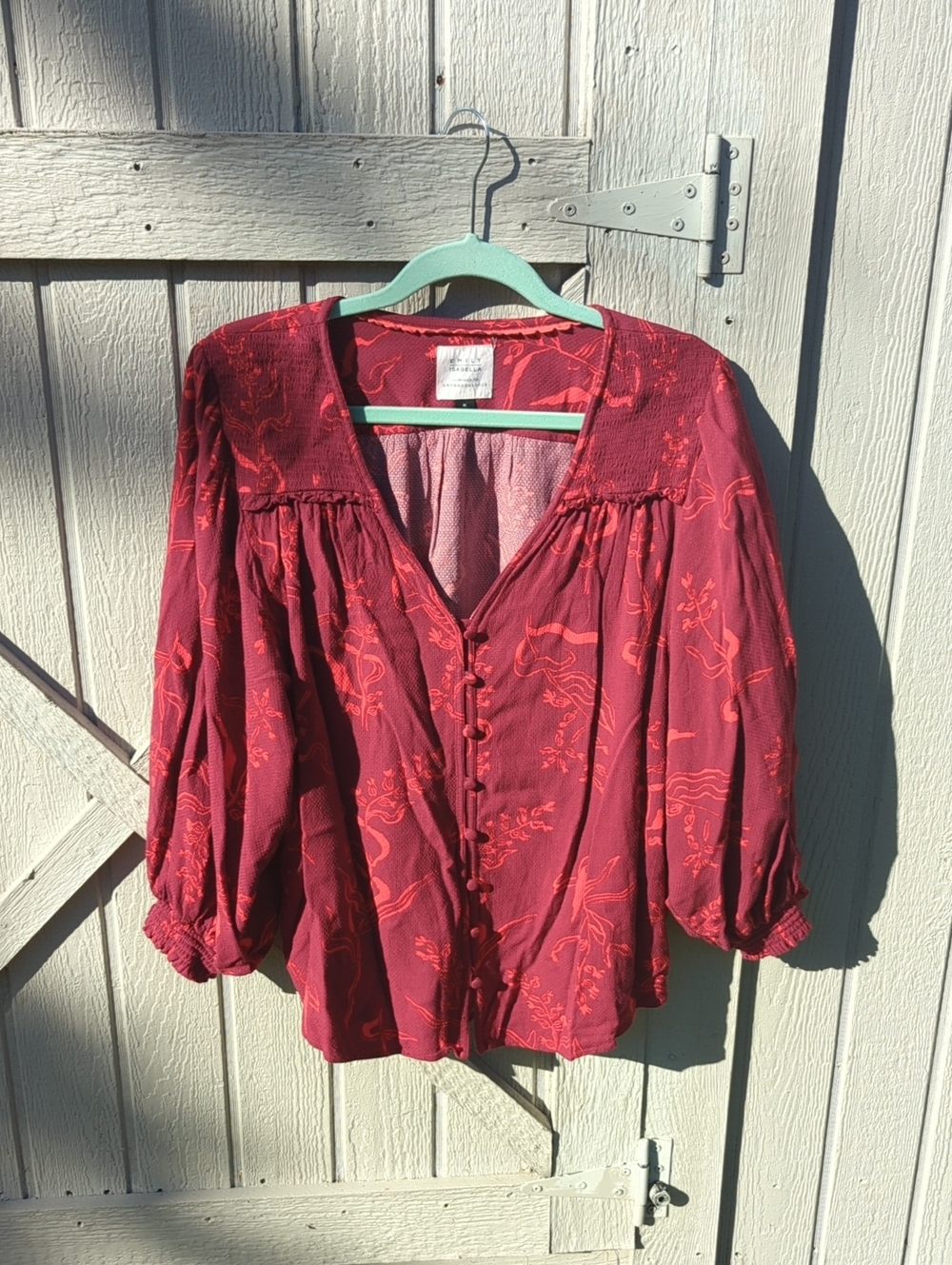 Anthropologie x Emily Isabella burgundy red floral blouse size xl